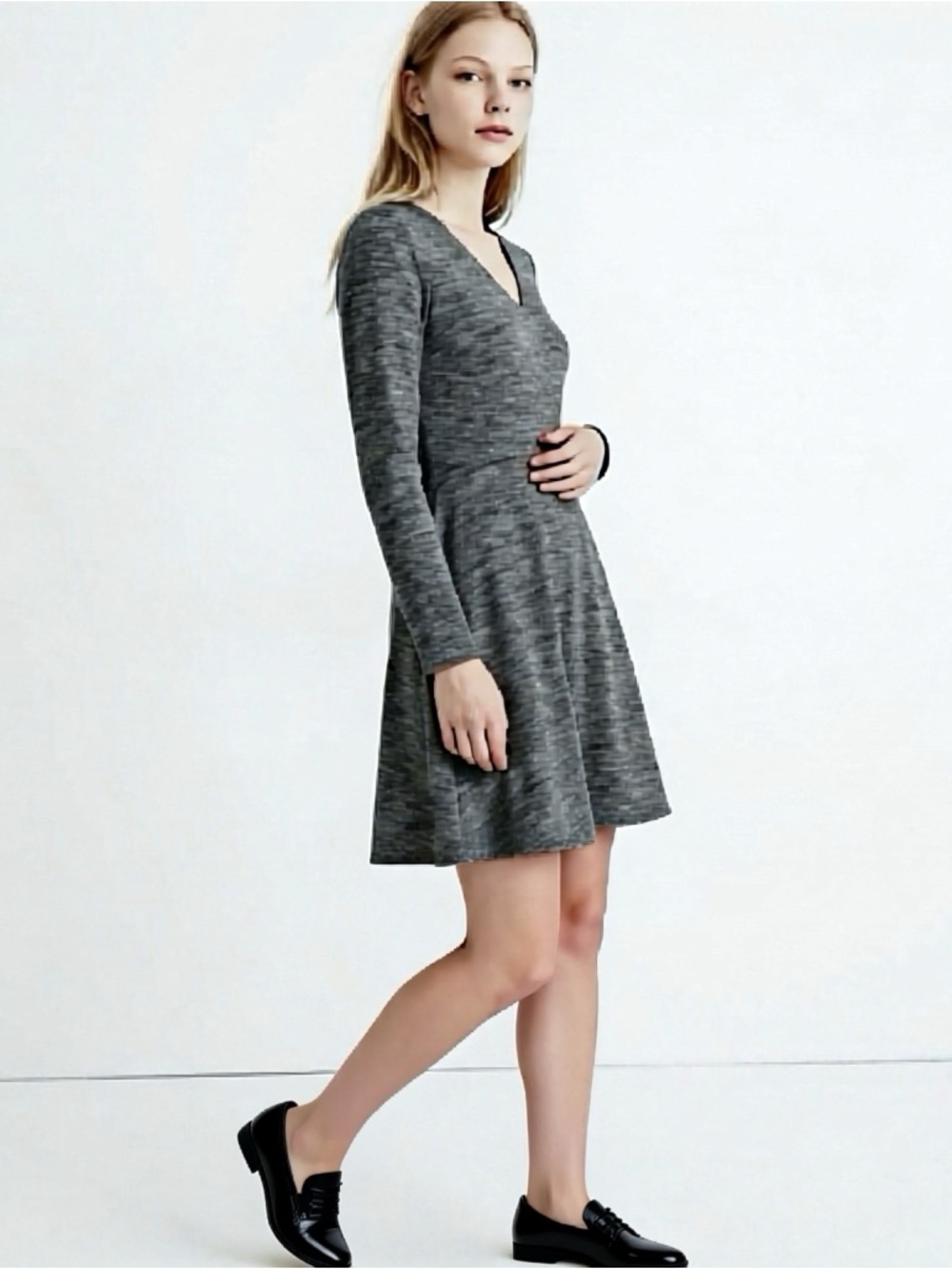 Madewell Fit and Flare Long Sleeve V-Neck Twill Dress Size 8 NWT